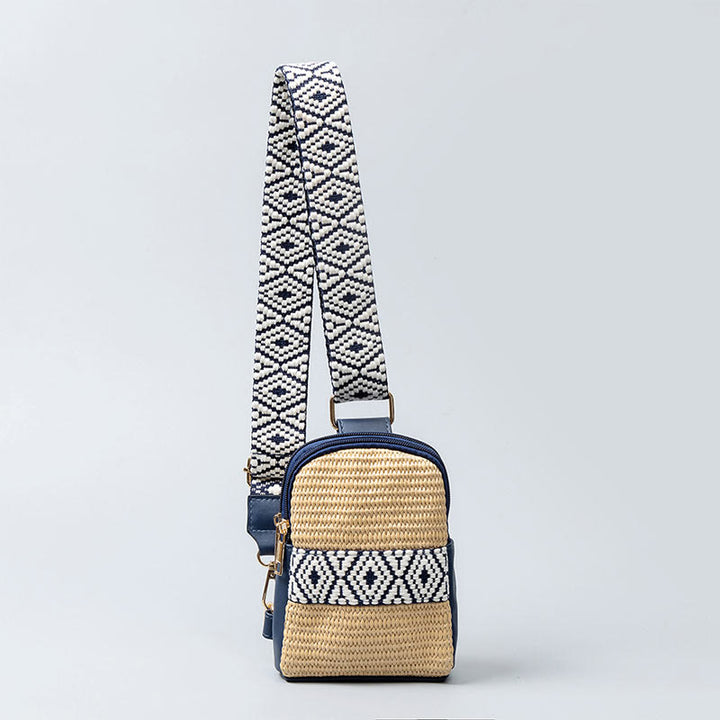 Sac à bandoulière en paille tissée géométrique Buddha Stones Small
