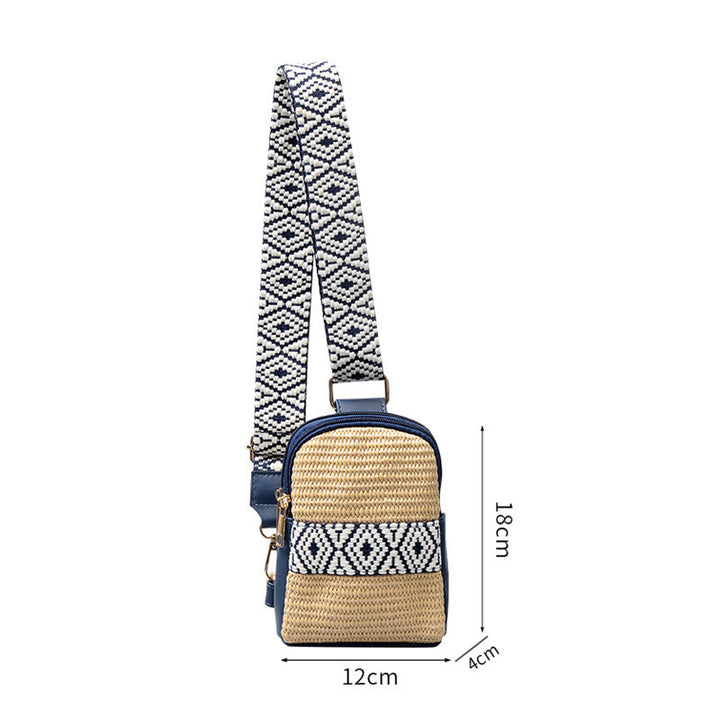 Sac à bandoulière en paille tissée géométrique Buddha Stones Small