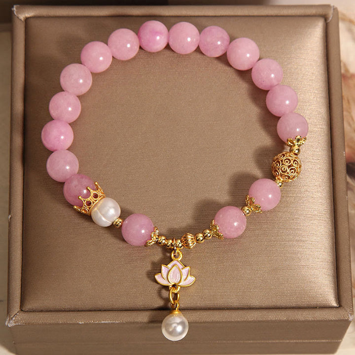 Bracelet d'harmonie en Buddha Stones de quartzite rose et perles de lotus - image 3