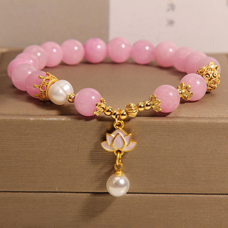 Bracelet d'harmonie en Buddha Stones de quartzite rose et perles de lotus - Quartzite rose (tour de poignet : 14-17 cm) - image 1