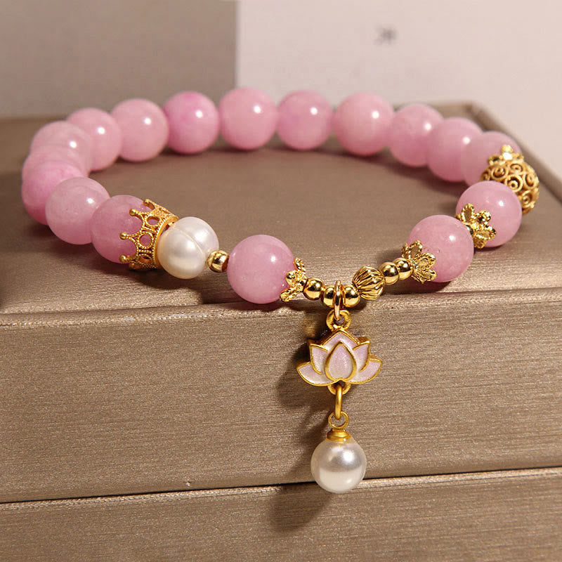 Bracelet d'harmonie en Buddha Stones de quartzite rose et perles de lotus - image 2