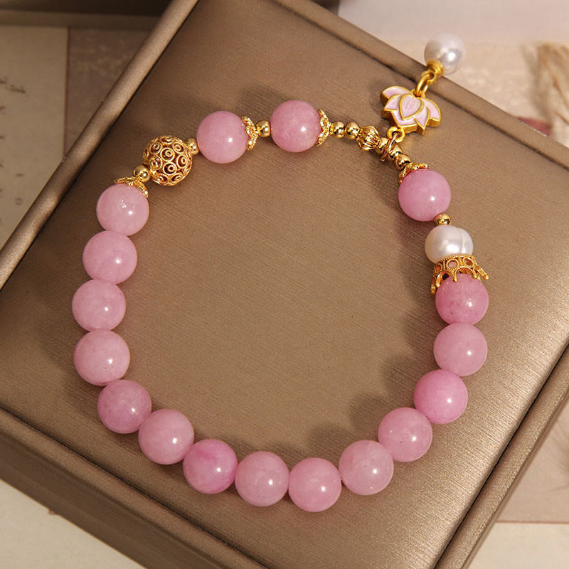Bracelet d'harmonie en Buddha Stones de quartzite rose et perles de lotus - image 5