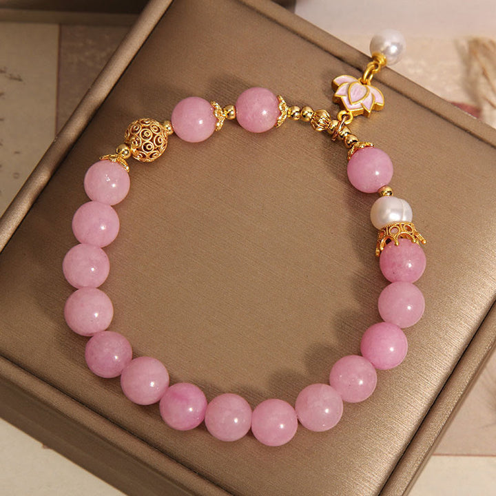 Bracelet d'harmonie en Buddha Stones de quartzite rose et perles de lotus - image 5