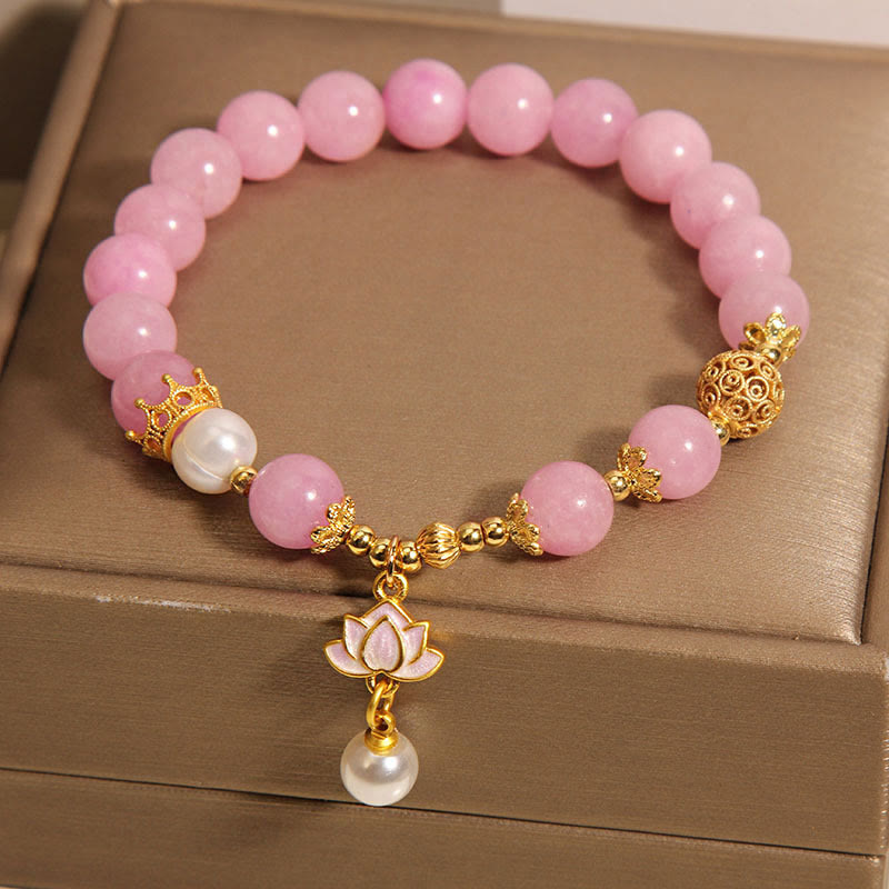 Bracelet d'harmonie en Buddha Stones de quartzite rose et perles de lotus - image 4