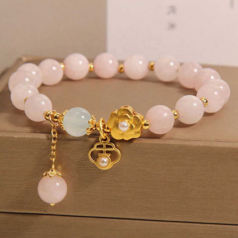 Bracelet de fleurs porte-bonheur en cristal rose naturel Buddha Stones - image 1