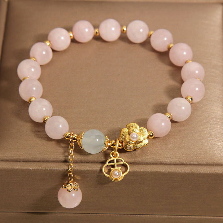 Bracelet de fleurs porte-bonheur en cristal rose naturel Buddha Stones