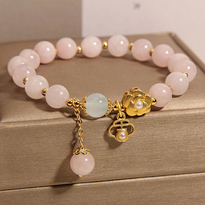 Bracelet de fleurs porte-bonheur en cristal rose naturel Buddha Stones - image 2