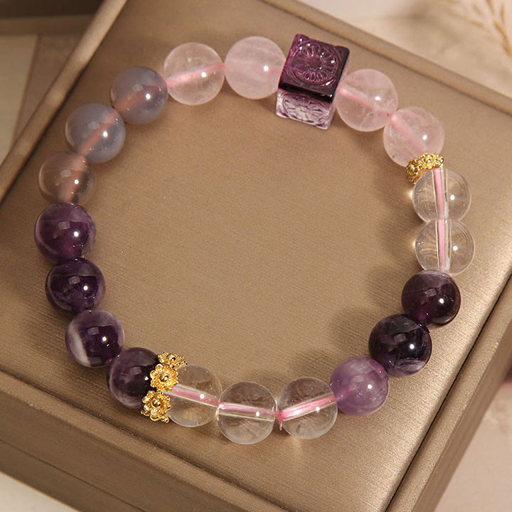 Bracelet de paix intérieure et de guérison en cristal rose améthyste naturelle de Buddha Stones - Cristal rose améthyste (Tour de poignet : 14-17 cm) - image 0