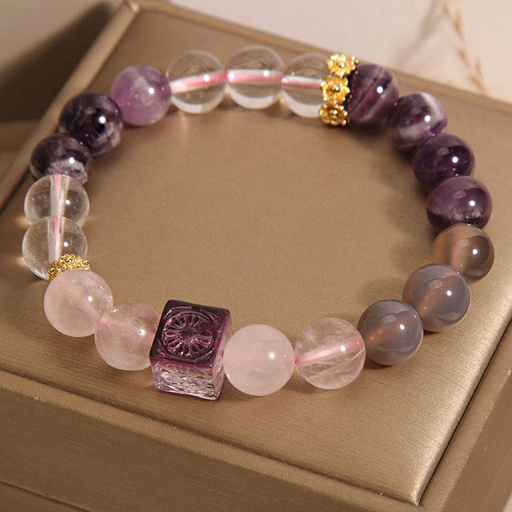 Bracelet de paix intérieure et de guérison en cristal rose améthyste naturelle de Buddha Stones