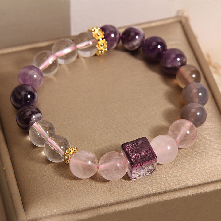 Bracelet de paix intérieure et de guérison en cristal rose améthyste naturelle de Buddha Stones