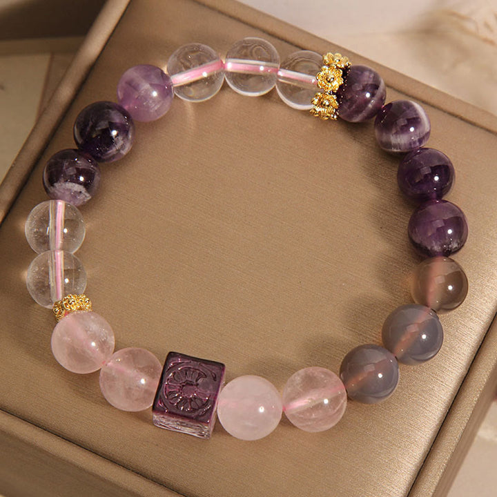 Bracelet de paix intérieure et de guérison en cristal rose améthyste naturelle de Buddha Stones