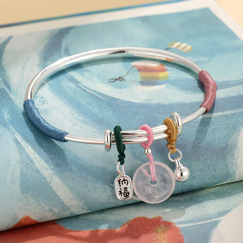 Bracelet jonc avec boucle de paix en cristal rose et Buddha Stones - image 8