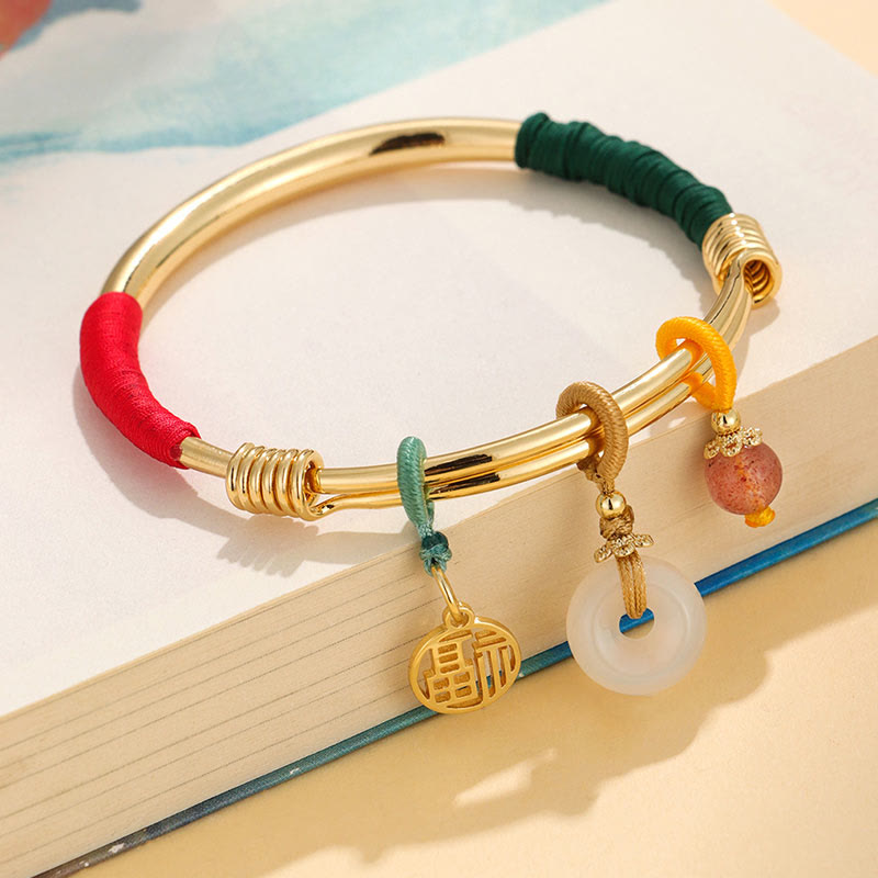 Bracelet jonc avec boucle de paix en cristal rose et Buddha Stones - Boucle de la paix plaquée or (Diamètre intérieur : 56-60 mm) - image 0