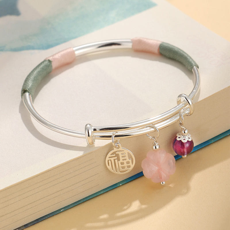 Bracelet jonc avec boucle de paix en cristal rose et Buddha Stones - Fleur en cristal rose (diamètre intérieur : 56-60 mm) - image 11