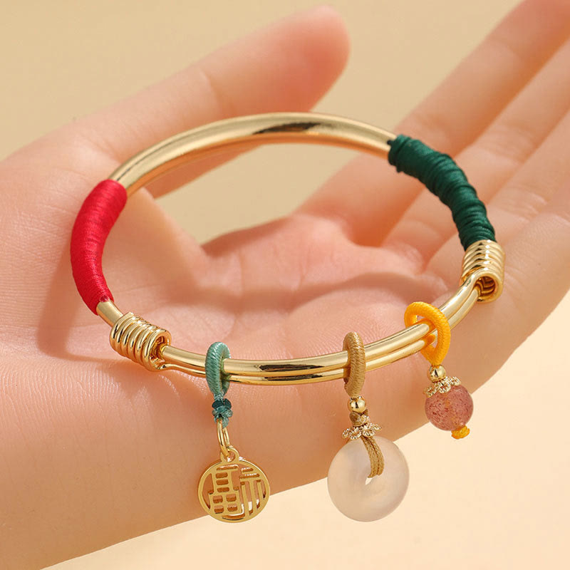 Bracelet jonc avec boucle de paix en cristal rose et Buddha Stones - image 2