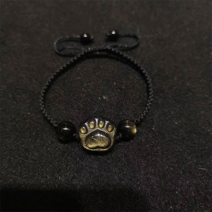 Bracelet tressé apaisant en obsidienne argentée et dorée avec Buddha Stones et griffes de chat - Obsidienne dorée (circonférence du poignet : 15-17 cm) - Cordon noir griffe de chat - image 6