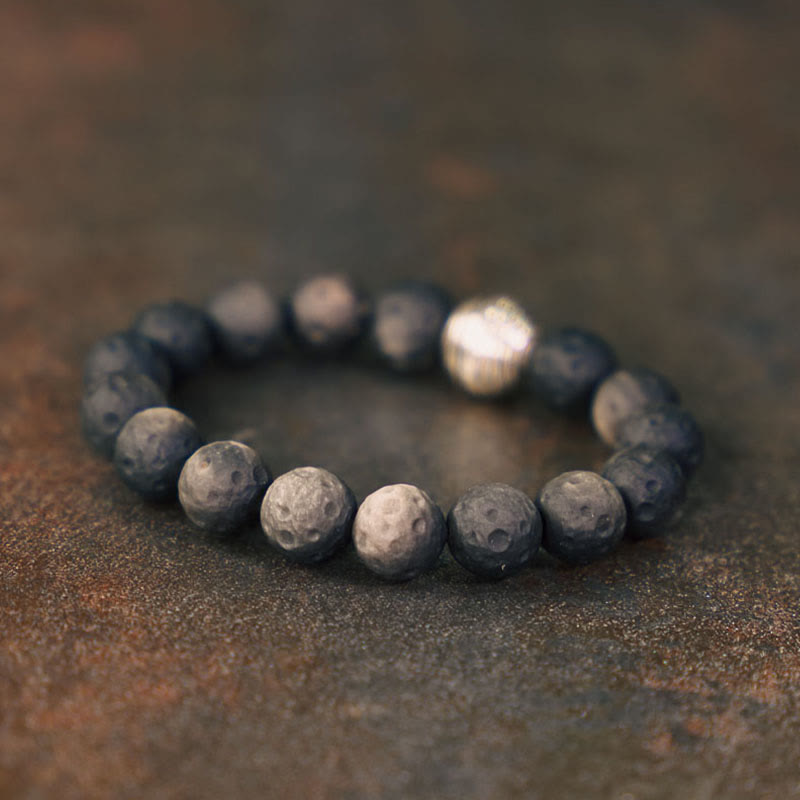 Bracelet de protection contre les météorites lunaires en obsidienne naturelle argentée et brillante de Buddha Stones