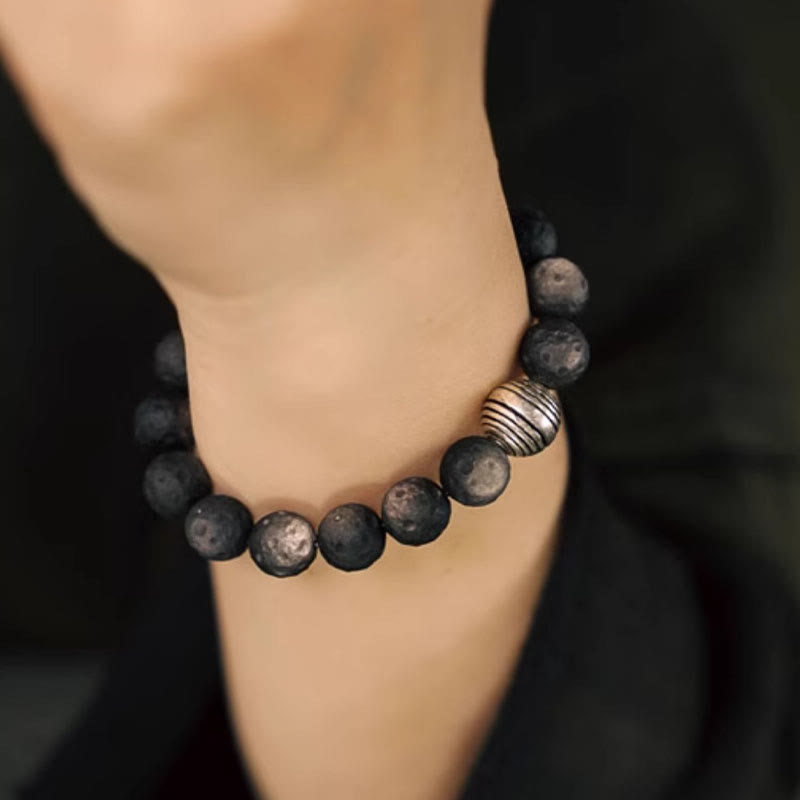 Bracelet de protection contre les météorites lunaires en obsidienne naturelle argentée et brillante de Buddha Stones