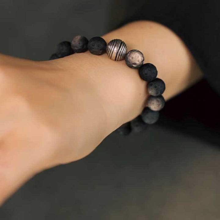 Bracelet de protection contre les météorites lunaires en obsidienne naturelle argentée et brillante de Buddha Stones