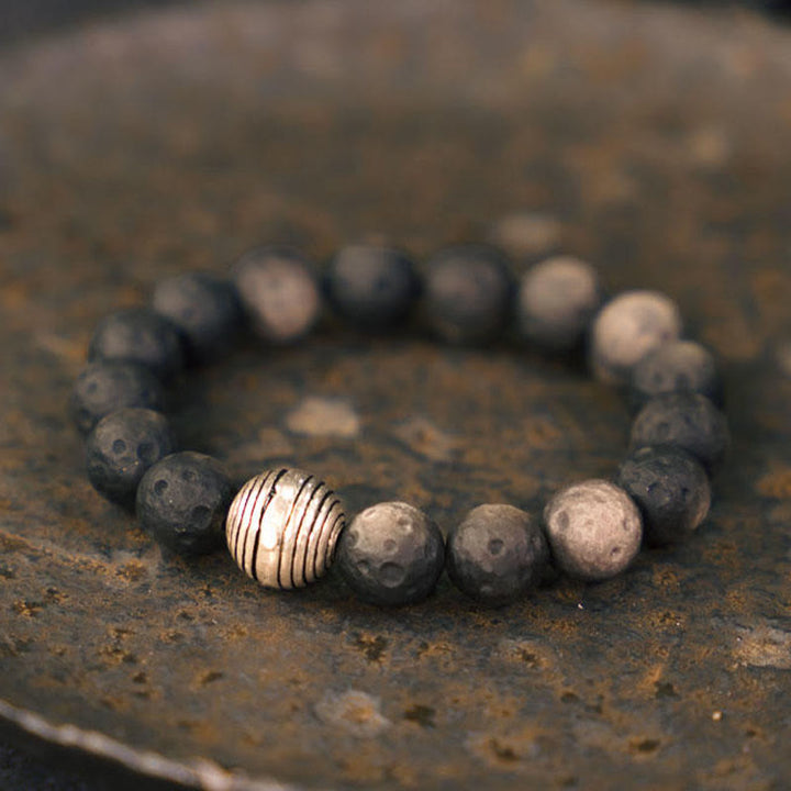 Bracelet de protection contre les météorites lunaires en obsidienne naturelle argentée et brillante de Buddha Stones