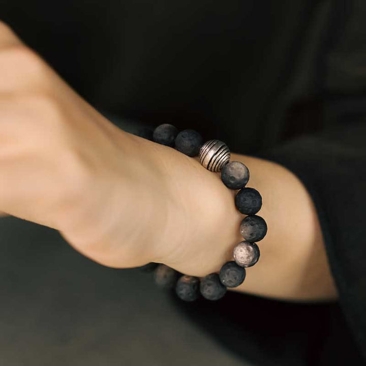 Bracelet de protection contre les météorites lunaires en obsidienne naturelle argentée et brillante de Buddha Stones