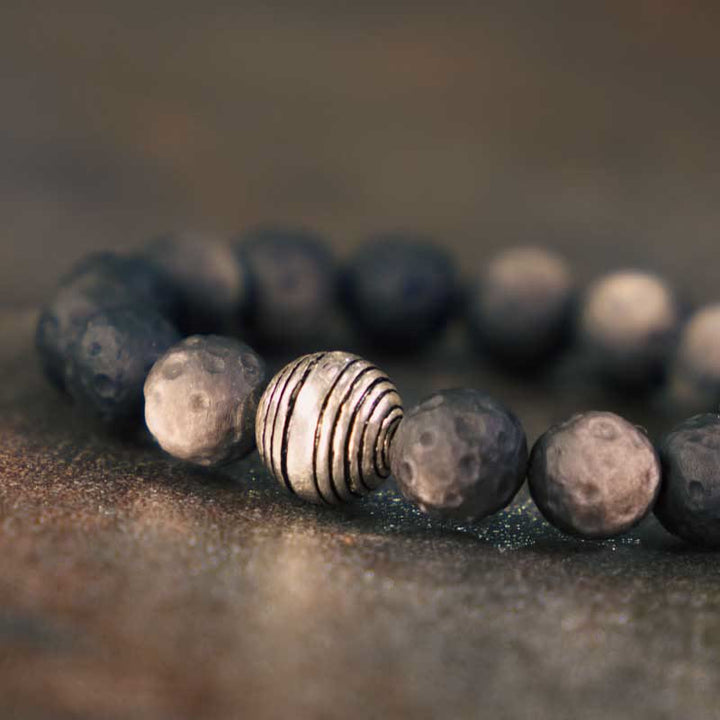 Bracelet de protection contre les météorites lunaires en obsidienne naturelle argentée et brillante de Buddha Stones