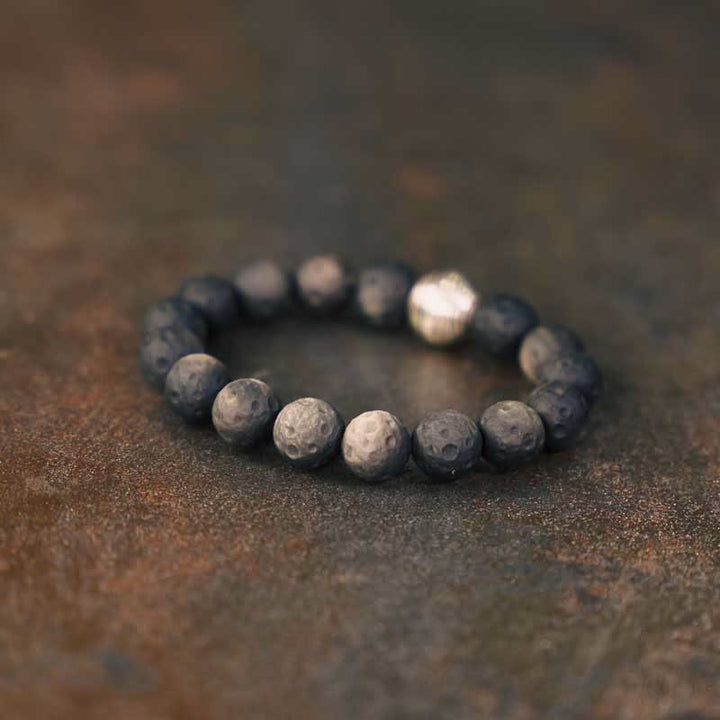 Bracelet de protection contre les météorites lunaires en obsidienne naturelle argentée et brillante de Buddha Stones