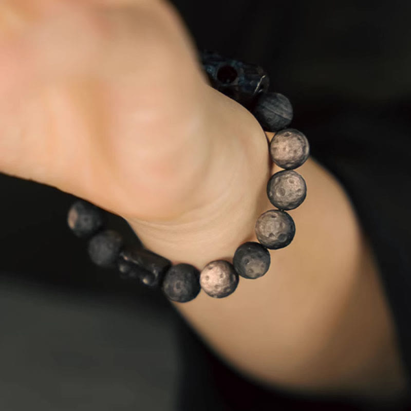 Bracelet apaisant en bois d'ébène et obsidienne argentée avec Buddha Stones