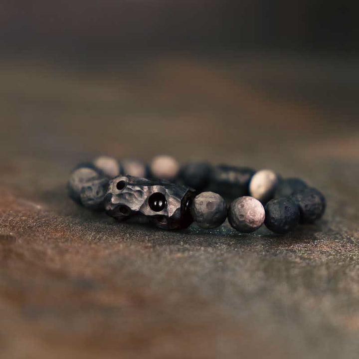 Bracelet apaisant en bois d'ébène et obsidienne argentée avec Buddha Stones