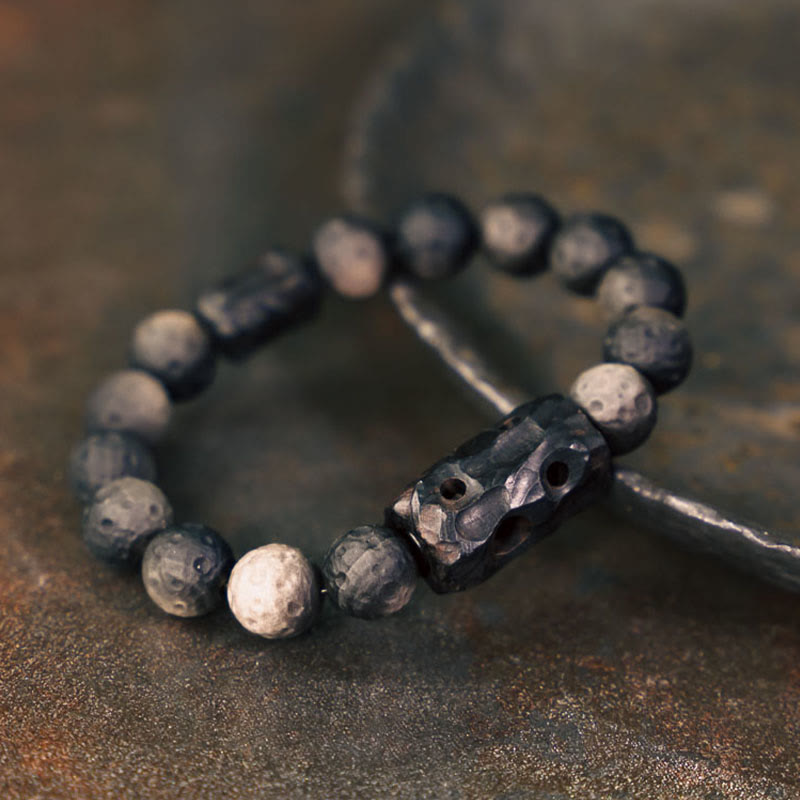 Bracelet apaisant en bois d'ébène et obsidienne argentée avec Buddha Stones
