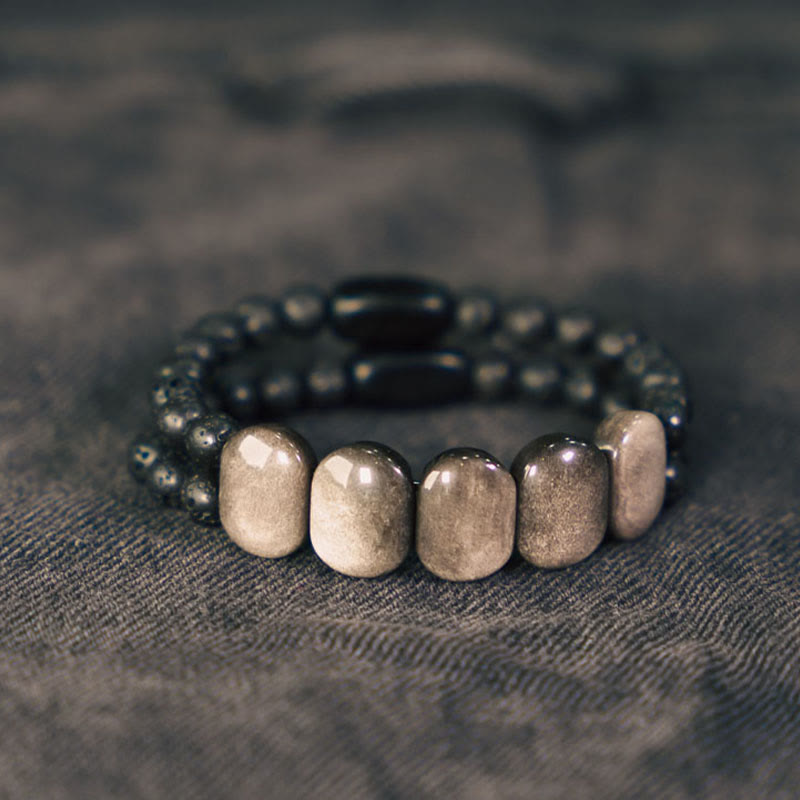 Bracelet de communication en pierre de lave obsidienne naturelle avec Buddha Stones