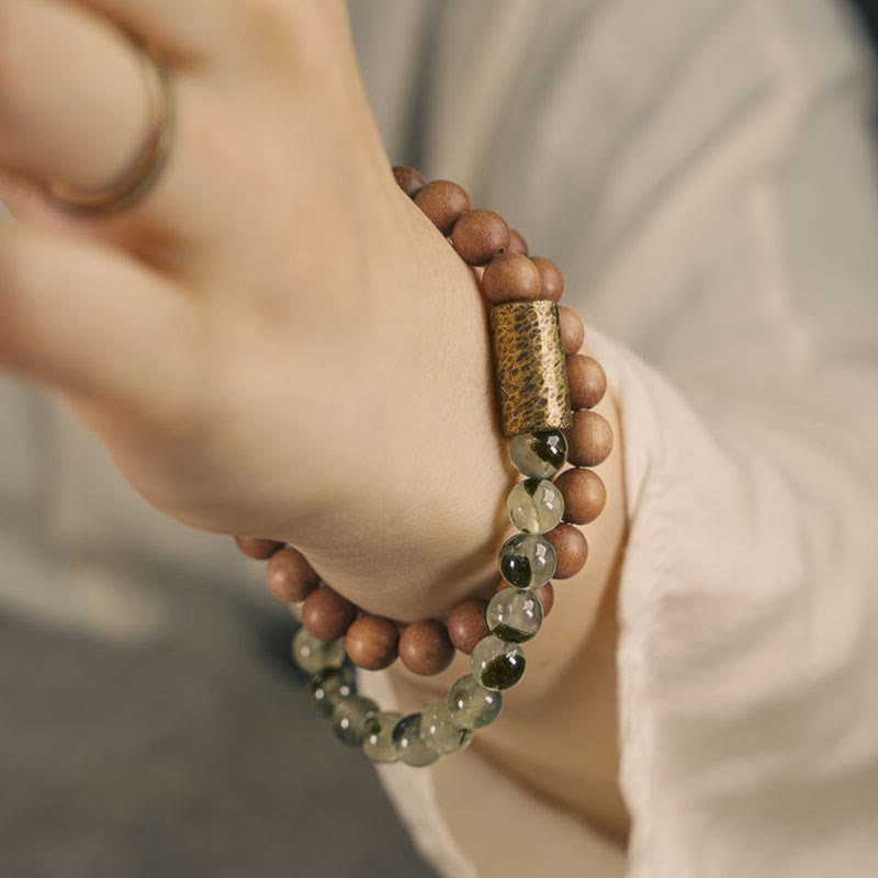 Bracelet de purification en bois de santal naturel en quartz rutile vert Buddha Stones