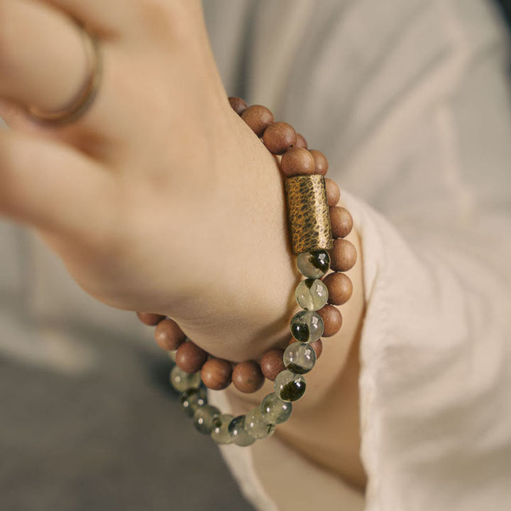 Bracelet de purification en bois de santal naturel en quartz rutile vert Buddha Stones