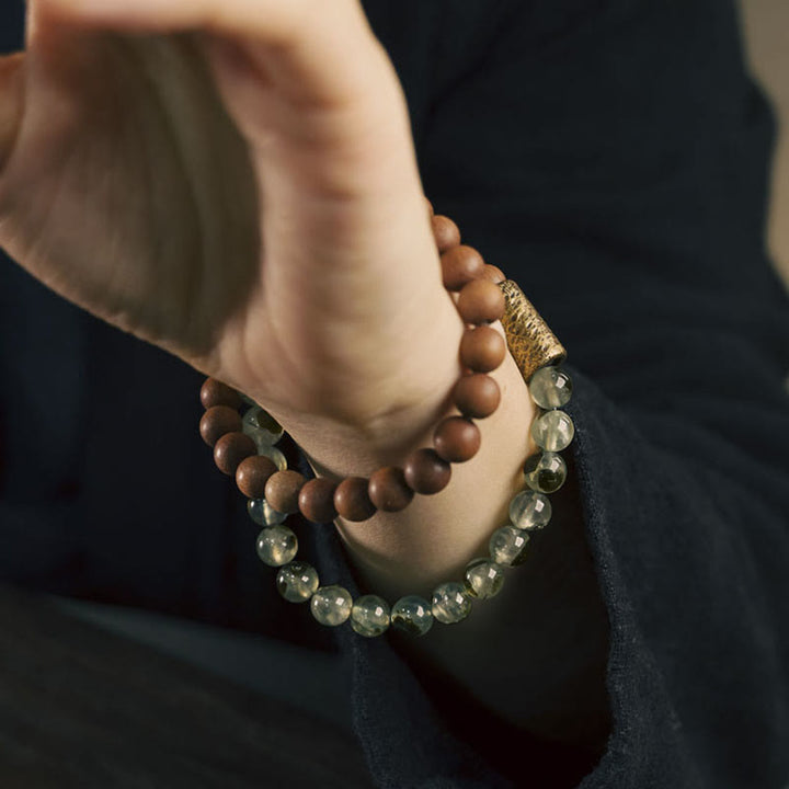 Bracelet de purification en bois de santal naturel en quartz rutile vert Buddha Stones