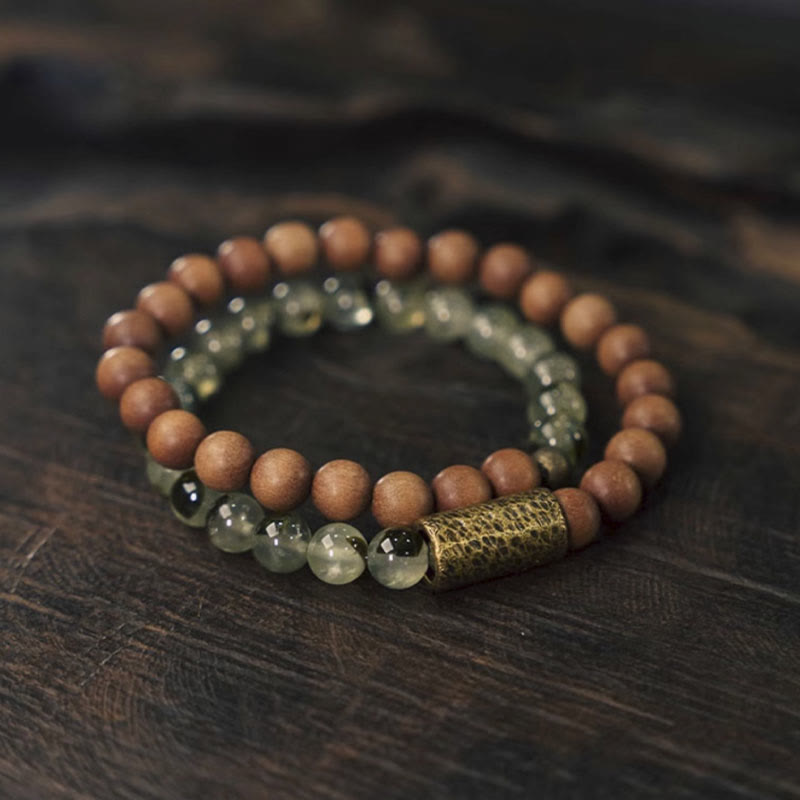 Bracelet de purification en bois de santal naturel en quartz rutile vert Buddha Stones