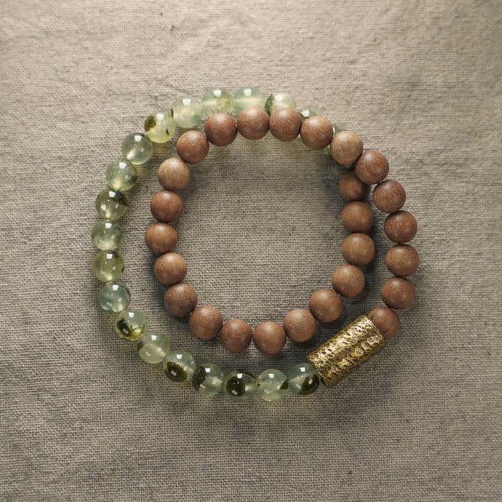 Bracelet de purification en bois de santal naturel en quartz rutile vert Buddha Stones
