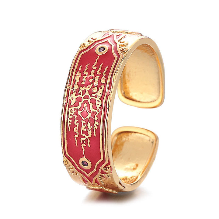 Bague de guérison en cuivre avec cinq écritures de Buddha Stones