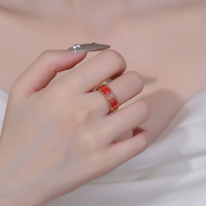 Bague de guérison en cuivre avec cinq écritures de Buddha Stones
