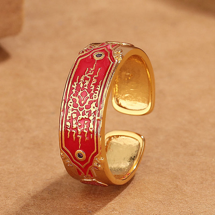 Bague de guérison en cuivre avec cinq écritures de Buddha Stones