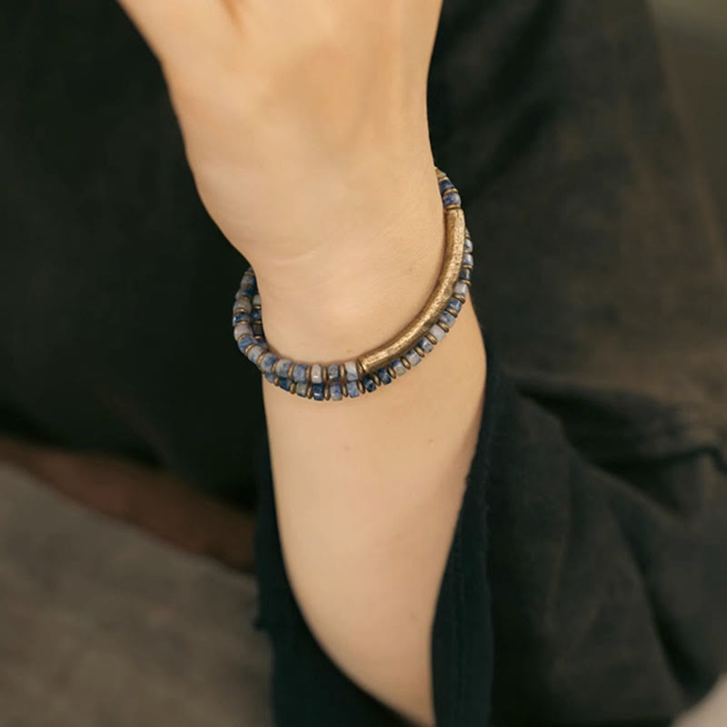 Bracelet de sagesse et d'harmonie en Buddha Stones avec image de sodalite et jaspe vert