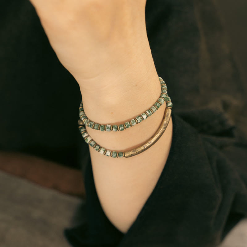 Bracelet de sagesse et d'harmonie en Buddha Stones avec image de sodalite et jaspe vert