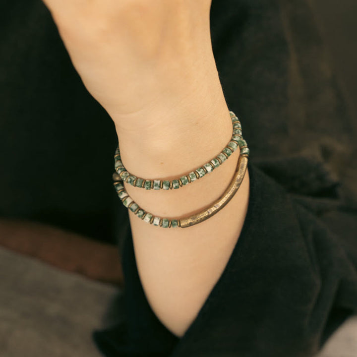 Bracelet de sagesse et d'harmonie en Buddha Stones avec image de sodalite et jaspe vert