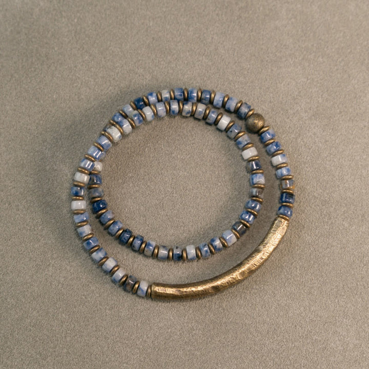 Bracelet de sagesse et d'harmonie en Buddha Stones avec image de sodalite et jaspe vert