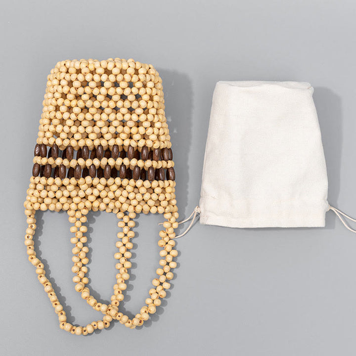 Seau tissé à la main en Buddha Stones , sac à main portable en perles de bois