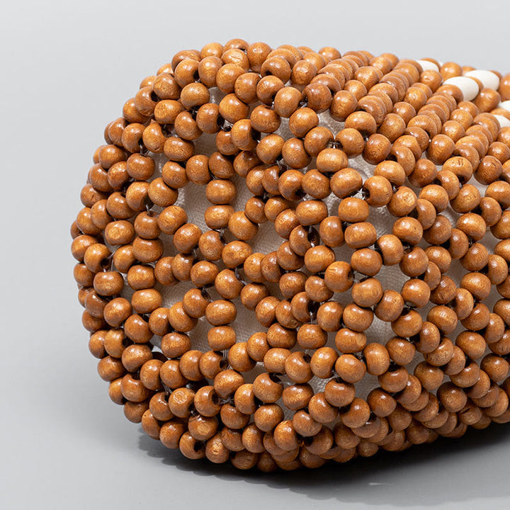 Seau tissé à la main en Buddha Stones , sac à main portable en perles de bois
