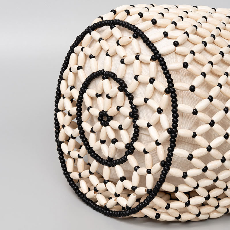 Sac à main en perles de bois tissées à la main avec poignée en bambou et Buddha Stones