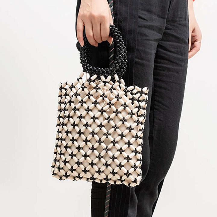 Sac à main en perles de bois tissées à la main en forme de Buddha Stones