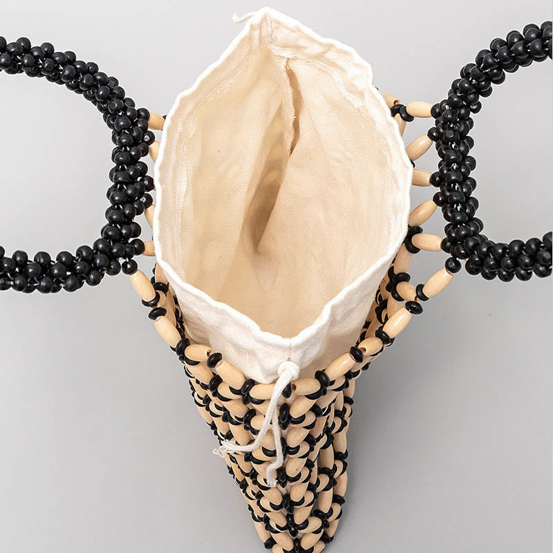 Sac à main en perles de bois tissées à la main en forme de Buddha Stones