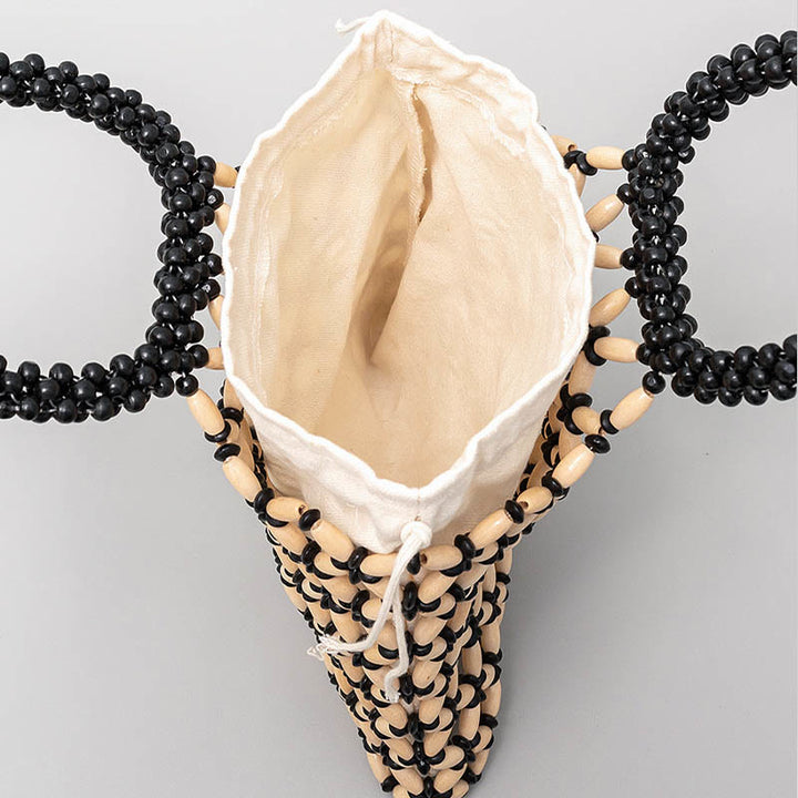Sac à main en perles de bois tissées à la main en forme de Buddha Stones