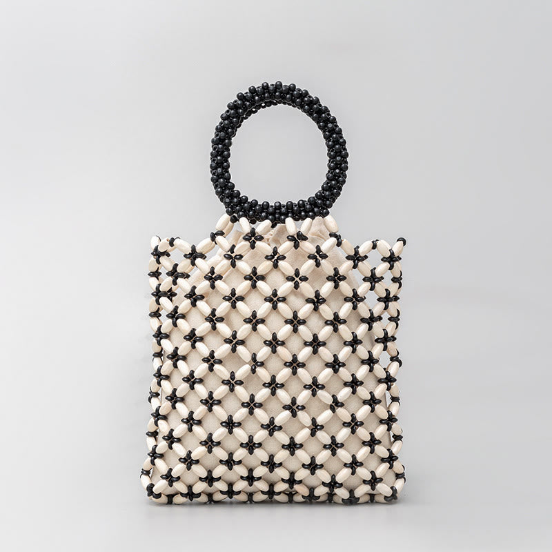 Sac à main en perles de bois tissées à la main en forme de Buddha Stones